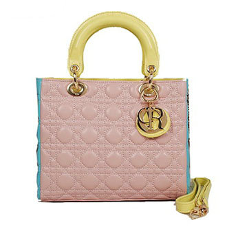 jumbo lady dior lambskin leather 6325 pink&blue&yellow - Click Image to Close